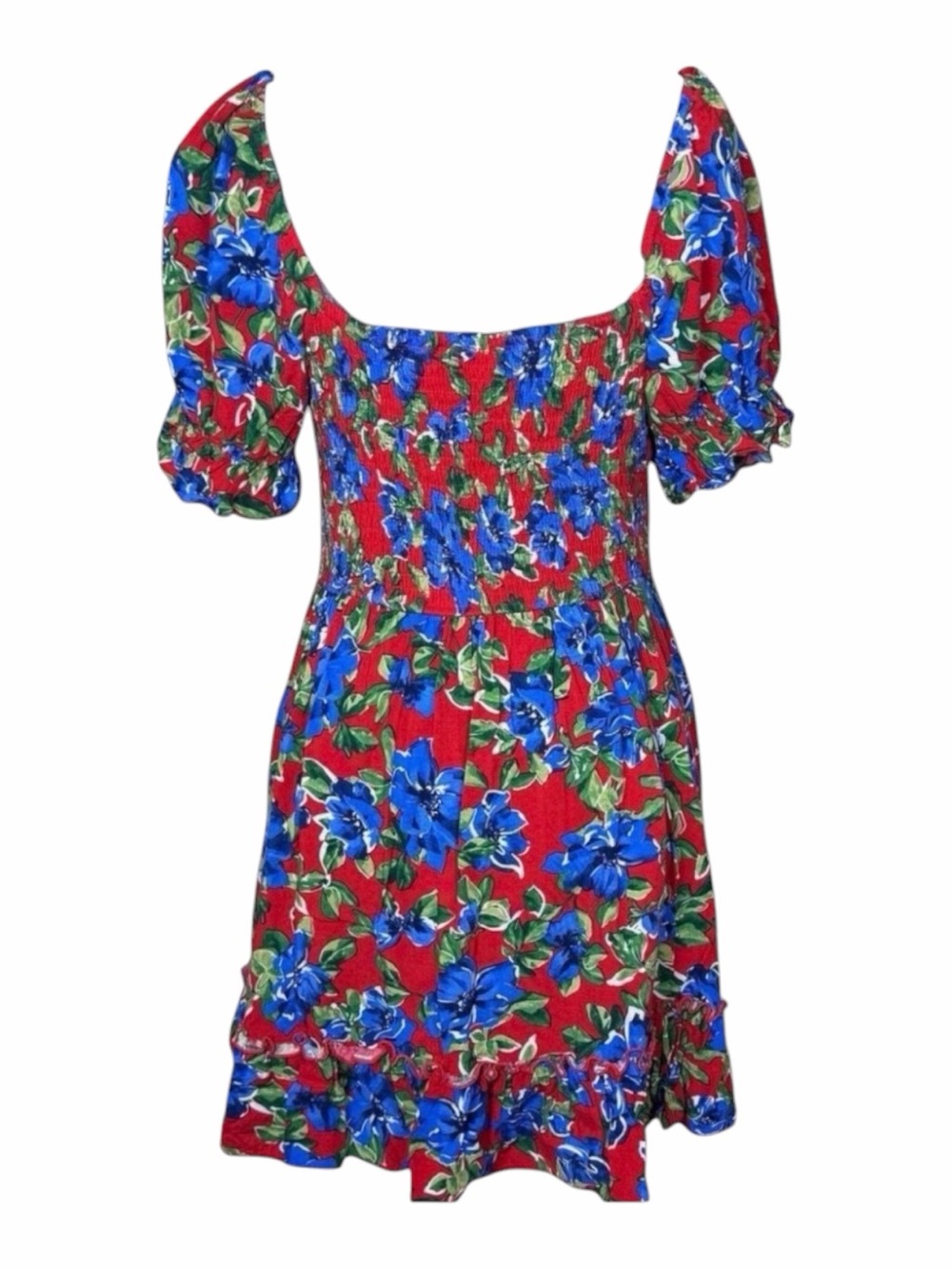 Band of Gypsies Red Mini Dress with Blue Floral Print